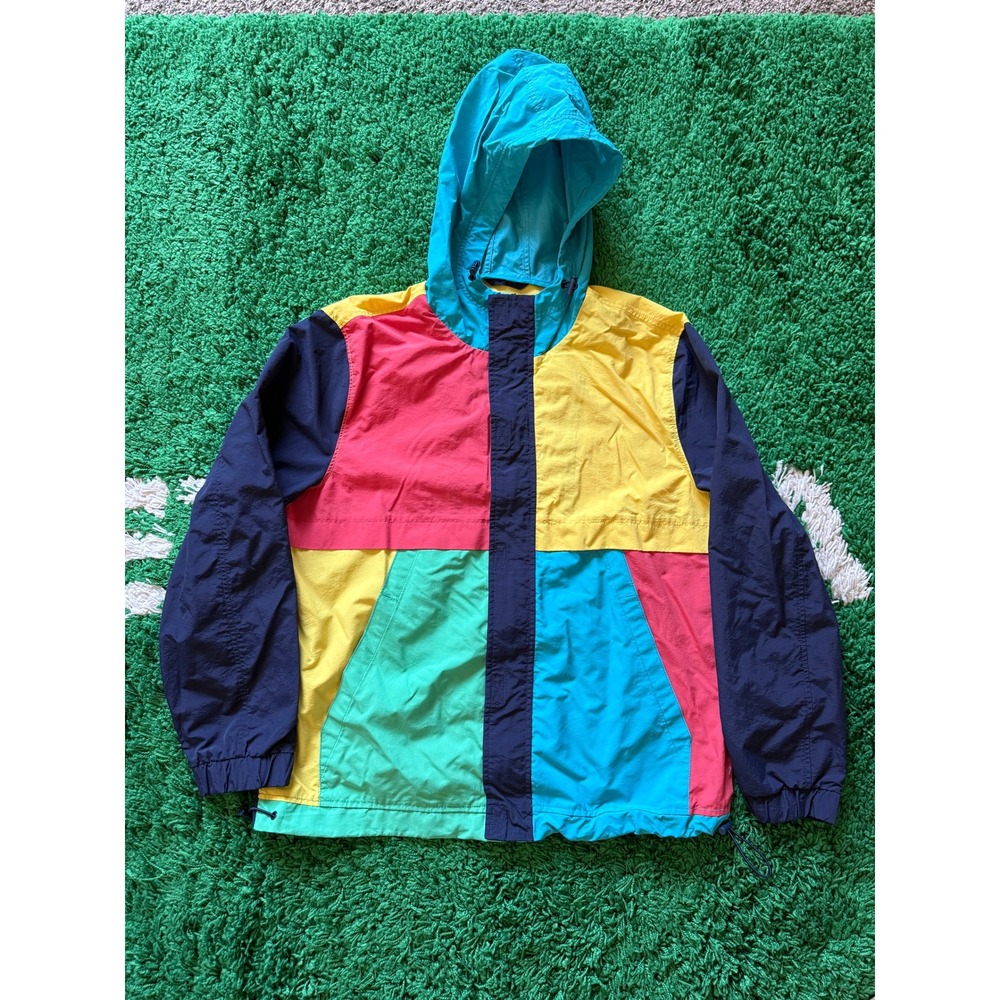 Club Room Windbreaker Mens Medium Multicolor Excellent Retro‎ Colorblock Jacket